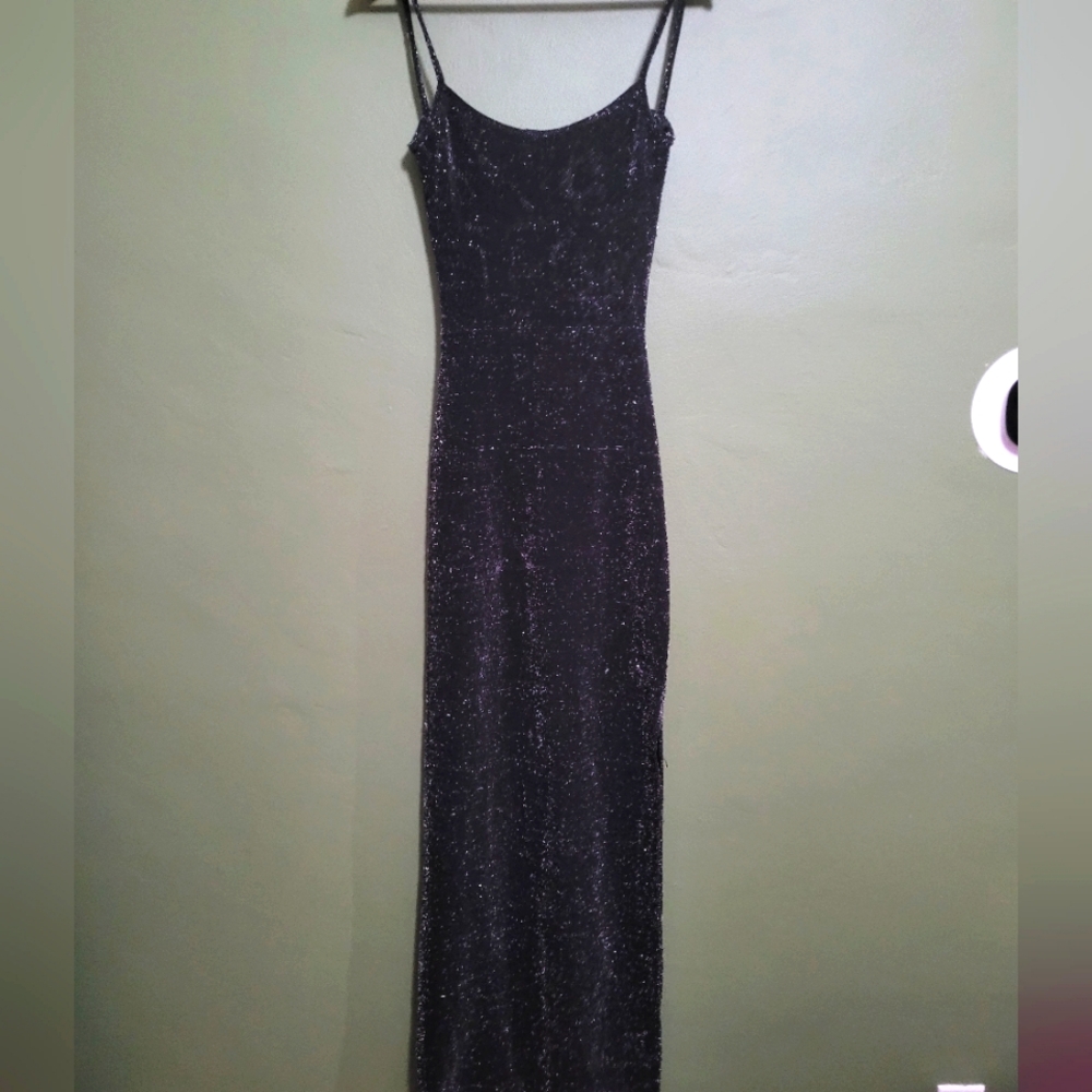 Krizia d. Vintage Glitter Maxi Dress | Black Open Back | Size L